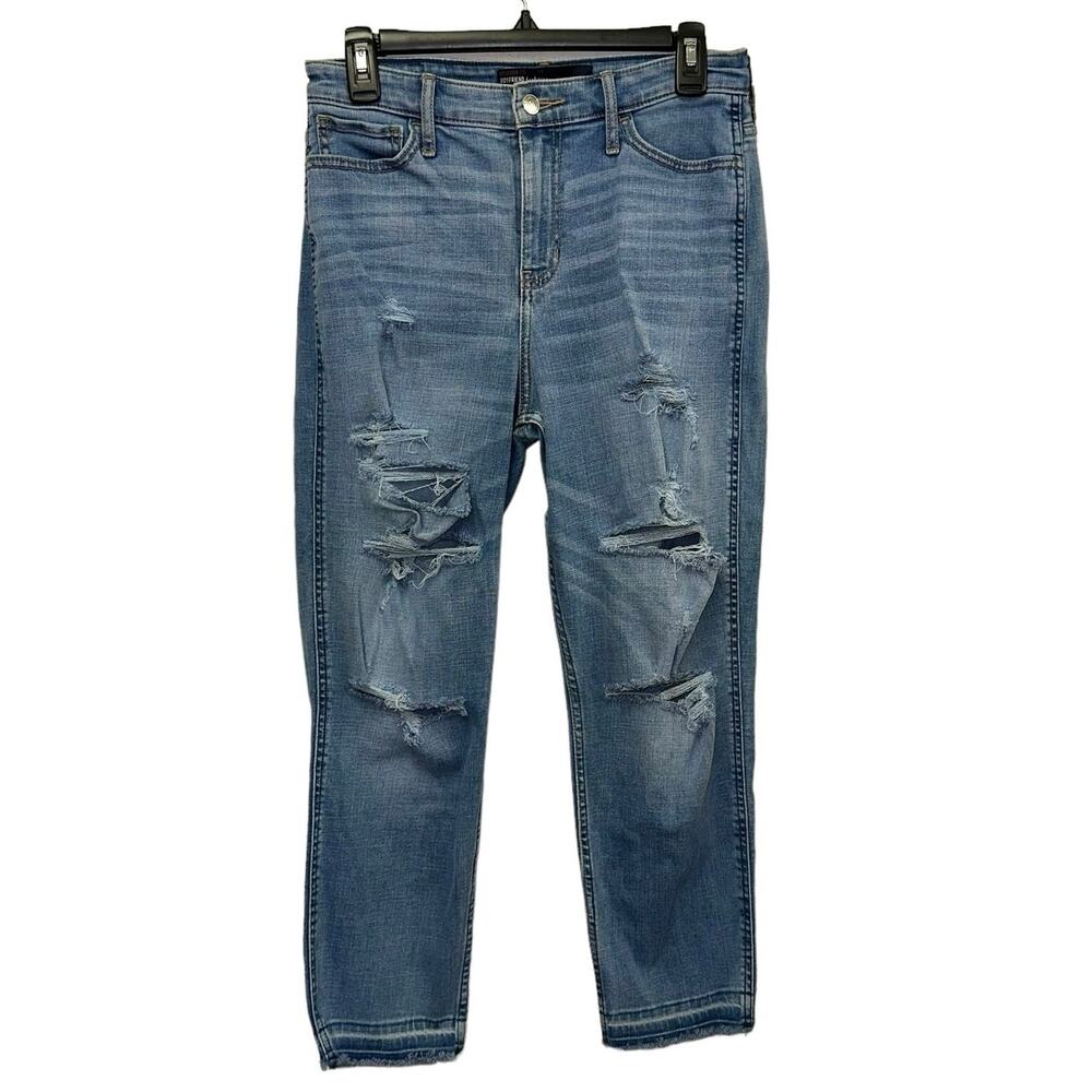 Hollister High Rise Boyfriend Jeans Distressed W28 Size 7 Light Wash